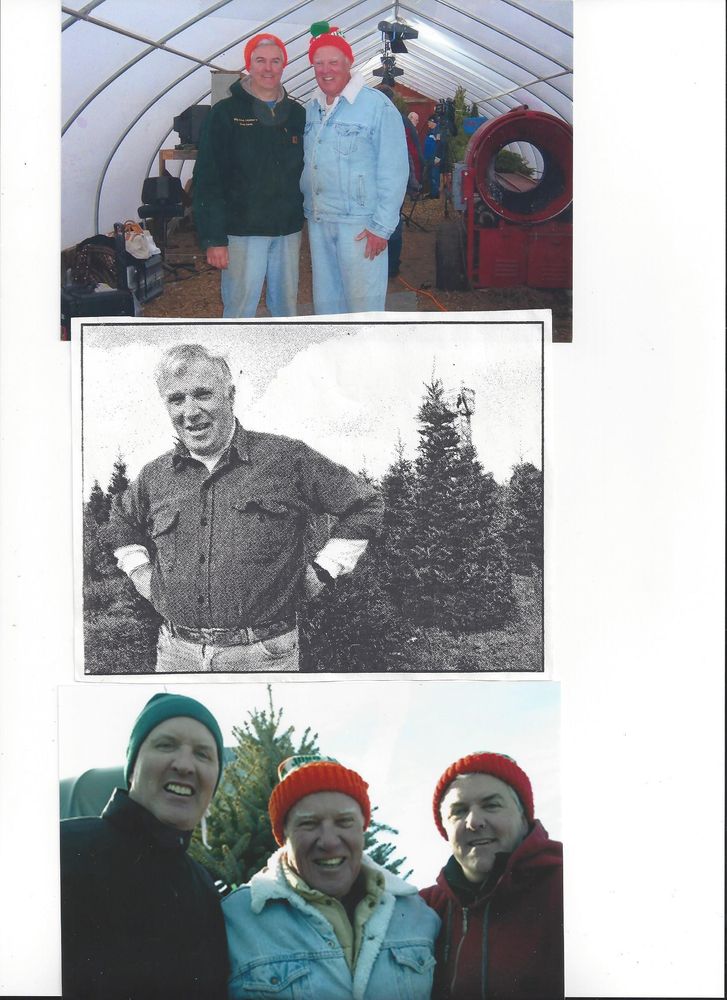 Scrapbook page of photos of Big John Leyden at the tree farm